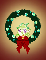 Size: 2550x3300 | Tagged: safe, artist:flutterluv, part of a set, sparky sparkeroni, dragon, g5, bust, christmas, christmas wreath, gradient background, high res, holiday, portrait, smiling, solo, wreath