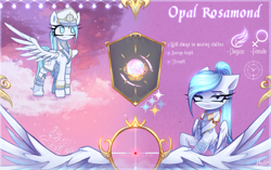 Size: 3024x1896 | Tagged: safe, artist:opal_radiance, oc, oc only, oc:opal rosamond, pegasus, pony, clothes, duality, female, frown, high res, mare, one wing out, pegasus oc, reference sheet, signature, smiling, solo, uniform, wings