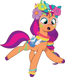 Size: 1176x1399 | Tagged: safe, artist:prixy05, sunny starscout, earth pony, pony, bridlewoodstock (tell your tale), g5, my little pony: tell your tale, spoiler:g5, spoiler:my little pony: tell your tale, spoiler:tyts01e55, bridlewoodstock, female, mane stripe sunny, mare, satchel, simple background, solo, transparent background, vector