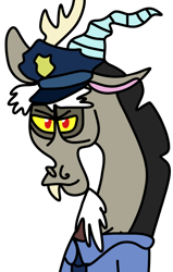 Size: 630x990 | Tagged: safe, artist:jadeharmony, discord, g4, antlers, discop, hat, horn, police officer, simple background, solo, transparent background