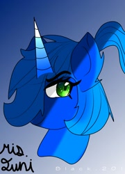 Size: 1800x2500 | Tagged: safe, artist:blacksun nuller, oc, oc only, alicorn, bust, female, glowing, glowing horn, gradient background, horn, looking at you, solo