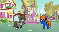 Size: 3502x1927 | Tagged: safe, artist:mysticskies3214, oc, oc only, donation, fountain, ponyville, statue