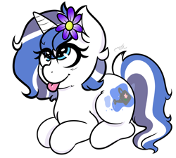 Size: 1000x900 | Tagged: safe, artist:txc, oc, oc only, pony, unicorn, flower, flower in hair, multicolored hair, multicolored mane, no source available, simple background, solo, tongue out, transparent background