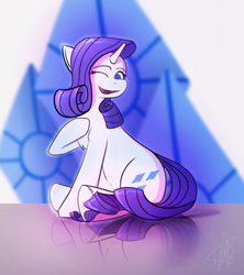Size: 1600x1800 | Tagged: safe, artist:ermecg, rarity, pony, unicorn, g4, female, mare, one eye closed, open mouth, reflection