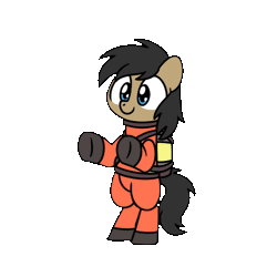 Size: 600x600 | Tagged: safe, artist:sugar morning, oc, oc only, oc:cogs fixmore, earth pony, pony, animated, bipedal, black mane, blue eyes, clothes, gif, simple background, solo, transparent background