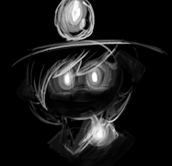 Size: 748x720 | Tagged: safe, artist:reddthebat, oc, oc only, oc:number nine, earth pony, pony, black and white, black background, female, glowing, glowing eyes, grayscale, headlamp, looking at you, mare, monochrome, simple background, solo