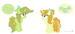 Size: 2016x916 | Tagged: safe, oc, oc only, pony, unicorn, g4, base used, duo, female, mare, offspring, parent:apple bud, parent:pumpkin cake, parents:pumpkinbud, siblings, simple background, sisters, white background