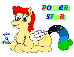 Size: 2355x1817 | Tagged: safe, artist:puffydearlysmith, oc, oc only, oc:power star, pegasus, pony, chest fluff, curly tail, cute, female, looking at you, lying down, mare, ocbetes, pegasus oc, ponyloaf, prone, red mane, rule 85, simple background, smiling, smiling at you, solo, starry tail, striped tail, super mario 64, super mario bros., tail, tongue out, transparent background