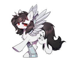 Size: 2009x1690 | Tagged: safe, artist:swaybat, oc, oc only, oc:machine storm, cyborg, pony, undead, unicorn, vampire, 2024 community collab, derpibooru community collaboration, amputee, artificial alicorn, artificial wings, augmented, horn, male, prosthetic limb, prosthetics, simple background, solo, transparent background, wings
