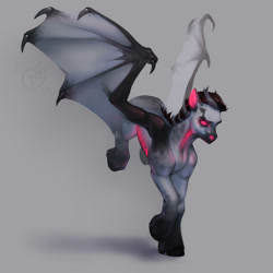 Size: 2000x2000 | Tagged: safe, artist:ryusya, bat pony, flying, high res, male, manly, solo, spread wings, wings