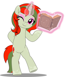 Size: 4214x5000 | Tagged: safe, artist:jhayarr23, oc, oc only, oc:scarlet reverie, pony, unicorn, fallout equestria, belly, bipedal, book, commission, commissioner:solar aura, horn, magic, open book, simple background, solo, telekinesis, transparent background, unicorn oc, your character here