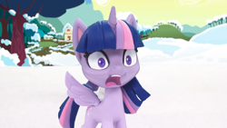 Size: 1920x1080 | Tagged: safe, screencap, twilight sparkle, alicorn, pony, g4.5, my little pony: stop motion short, snowball fight (short), cute, funny, shocked, snow, solo, stop motion, twilight sparkle (alicorn)