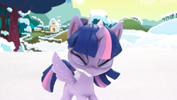 Size: 1920x1080 | Tagged: safe, screencap, twilight sparkle, alicorn, pony, g4.5, my little pony: stop motion short, snowball fight (short), cringing, cute, solo, stop motion, twilight sparkle (alicorn)
