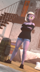 Size: 720x1280 | Tagged: safe, artist:goren580, limestone pie, earth pony, anthro, plantigrade anthro, g4, 3d, bedroom, clothes, female, girlfriend, sequence, short hair, sleeveless, solo, source filmmaker, tights, weight gain sequence