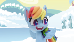 Size: 1920x1080 | Tagged: safe, screencap, rainbow dash, pegasus, pony, g4.5, my little pony: stop motion short, snow pony contest (short), cute, ice, smiling, snow, solo
