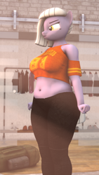 Size: 720x1280 | Tagged: safe, artist:goren580, limestone pie, earth pony, anthro, g4, 3d, bedroom, chubby, clothes, female, girlfriend, midriff, sequence, short hair, solo, source filmmaker, tights, weight gain, weight gain sequence