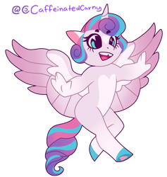 Size: 1027x1082 | Tagged: safe, artist:caffeinatedcarny, derpibooru exclusive, princess flurry heart, alicorn, pony, anthro, unguligrade anthro, g4, coat markings, colored wings, female, filly, foal, gradient hooves, gradient mane, gradient wings, markings, open mouth, open smile, simple background, smiling, solo, spread wings, stylized, toddler, transparent background, wings, young