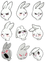 Size: 1001x1412 | Tagged: safe, artist:cold-blooded-twilight, angel bunny, g4, angry, blushing, frown, glowing, glowing eyes, open mouth, reaction faces, simple background, smiling, sweat, transparent background