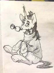 Size: 2666x3566 | Tagged: safe, artist:rover, artist:rrrover, moondancer, pony, unicorn, g4, clothes, glasses, high res, looking at you, pencil drawing, sitting, sketch, solo, sweater, traditional art