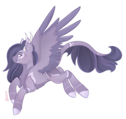 Size: 2589x2444 | Tagged: safe, artist:trashpanda czar, oc, oc only, oc:eris janovski, pony, coat markings, concave belly, ear piercing, high res, horns, long hair, long mane, long tail, piercing, simple background, solo, spread wings, tail, transparent background, wings