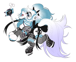 Size: 2500x2048 | Tagged: safe, artist:inspiredpixels, oc, oc only, earth pony, pony, bow, cellphone, clothes, corset, female, fishnet stockings, garters, headphones, high res, mare, phone, selfie stick, simple background, solo, tail, tail bow, transparent background