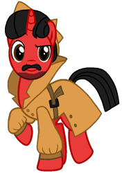 Size: 596x846 | Tagged: safe, artist:mickey1909, oc, oc only, oc:mickey motion, pony, unicorn, clothes, detective, facial hair, fedora, hat, male, simple background, solo, transparent background, trenchcoat