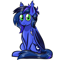 Size: 1500x1500 | Tagged: safe, artist:sugardotxtra, oc, oc only, oc:guard cobalt flash, bat pony, pony, bat pony oc, freckles, looking at you, male, prisoners of the moon, simple background, sitting, solo, stallion, transparent background