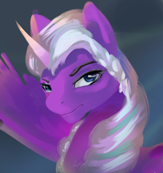 Size: 2070x2206 | Tagged: safe, artist:latia122, opaline arcana, alicorn, pony, g5, bust, female, frown, high res, mare, portrait, simple background, solo
