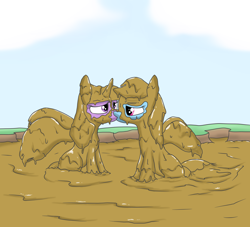 Size: 2200x2000 | Tagged: safe, artist:amateur-draw, rainbow dash, twilight sparkle, alicorn, pegasus, g4, bedroom eyes, covered in mud, female, high res, kissing, lesbian, making out, mare, mud, mud bath, muddy, ship:twidash, shipping, spread wings, twilight sparkle (alicorn), wet and messy, wings