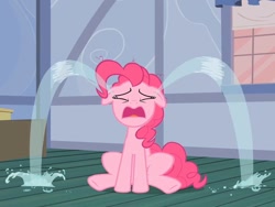 Size: 960x720 | Tagged: safe, screencap, pinkie pie, earth pony, pony, baby cakes, g4, season 2, cropped, crying, eyes closed, female, mare, ocular gushers, sad, solo