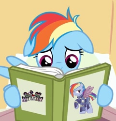 Size: 687x716 | Tagged: safe, edit, edited screencap, editor:zcord, screencap, king sombra, rainbow dash, pegasus, pony, g4, the cutie re-mark, alternate hairstyle, alternate timeline, apocalypse dash, book, clipped wings, colored horn, crystal war timeline, curved horn, horn, mind control, sombra horn, wings