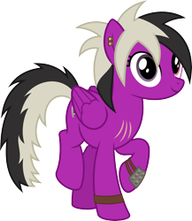 Size: 4000x4607 | Tagged: safe, artist:parclytaxel, oc, oc only, oc:sassy lost, pegasus, pony, 2024 community collab, derpibooru community collaboration, fallout equestria, .svg available, absurd resolution, ear piercing, earring, female, heterochromia, jewelry, looking at you, mare, piercing, raised hoof, scar, simple background, smiling, smiling at you, solo, spiked wristband, transparent background, vector, wings, wristband