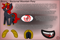 Size: 6000x4000 | Tagged: safe, artist:dice-warwick, bicorn, pony, cloven hooves, fangs, female, horn, horns, mare, multiple horns, slit pupils, solo, text