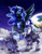 Size: 2750x3500 | Tagged: safe, artist:shadowreindeer, nightmare moon, oc, oc:astral azure, oc:orion zephyr, earth pony, pegasus, fanfic:somnambulance, g4, astronaut, butt, commission, earth, high res, moon, on the moon, plot, space, spacesuit, stars, surprised