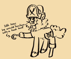 Size: 1280x1069 | Tagged: safe, artist:i-ate-a-purse, earth pony, pony, cookie run, crossover, eyepatch, facial hair, hat, hook, male, monochrome, moustache, pirate cookie, pirate hat, ponified, simple background, text