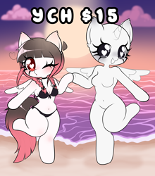 Size: 3700x4208 | Tagged: safe, artist:arwencuack, oc, anthro, unguligrade anthro, arm hooves, belly button, bikini, breasts, clothes, commission, heart, heart eyes, one eye closed, swimsuit, wingding eyes, wink, your character here
