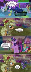 Size: 1200x2768 | Tagged: safe, artist:silverbuller, applejack, princess luna, spike, twilight sparkle, alicorn, dragon, earth pony, g4, clothes, comic, costume, dialogue, dragon costume, female, glasses, implied sci-twi, male, nightmare night, twilight sparkle (alicorn)