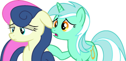 Size: 1295x632 | Tagged: safe, artist:stephen-fisher, bon bon, lyra heartstrings, sweetie drops, earth pony, pony, unicorn, g4, comforting, female, lesbian, ship:lyrabon, shipping, simple background, transparent background