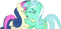 Size: 1295x617 | Tagged: safe, artist:stephen-fisher, bon bon, lyra heartstrings, sweetie drops, earth pony, pony, unicorn, g4, crying, female, lesbian, ship:lyrabon, shipping, simple background, transparent background