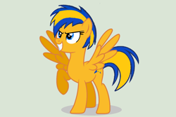Size: 1500x1000 | Tagged: safe, artist:mlpfan3991, oc, oc only, oc:flare spark, pegasus, pony, g4, female, raised hoof, solo, spread wings, wings