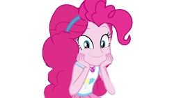 Size: 1920x1080 | Tagged: safe, edit, edited screencap, screencap, pinkie pie, human, equestria girls, g4, background removed, female, hand on face, not a vector, simple background, smiling, solo, transparent background