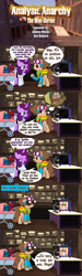 Size: 1024x3429 | Tagged: safe, artist:jasperpie, oc, oc:abbey roadie, oc:aramau, oc:valor blaze, oc:velvet smoke, tf2 analysis anarchy, bingo heeler, bluey, clothes, coaltown, comic, cute, foal, foalsitting, lupin the 3rd, ocbetes, stroller, tv set, uniform