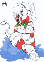 Size: 2500x3500 | Tagged: safe, artist:mtcerber, discord, oc, g4, christmas, clothes, commission, high res, holiday, kissing, micro, mistletoe, paypal, simple background, socks, thigh highs, white background, ych sketch, your character here