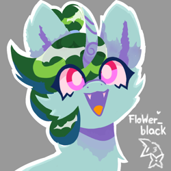 Size: 700x700 | Tagged: source needed, safe, artist:flower-black, oc, oc:flower black, pony, unicorn, disguise, disguised changeling, fangs, gray background, lineless, looking at you, simple background