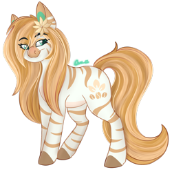 Size: 1506x1480 | Tagged: safe, artist:trashpanda czar, oc, oc only, oc:bombay colada, zebra, flower, flower in hair, long hair, long mane, long tail, simple background, solo, stripes, tail, transparent background, zebra oc