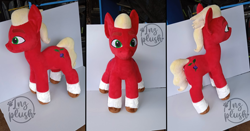 Size: 1994x1044 | Tagged: safe, artist:lnzz, sprout cloverleaf, earth pony, pony, g5, irl, male, multiple views, photo, plushie, pony plushie, solo, stallion