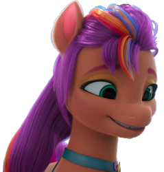 Size: 735x768 | Tagged: safe, edit, edited screencap, screencap, sunny starscout, earth pony, pony, g5, background removed, episode needed, female, green eyes, looking right, mare, not a vector, orange skin, png, purple mane, simple background, smiling, solo, transparent background