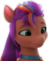 Size: 575x727 | Tagged: safe, edit, edited screencap, screencap, sunny starscout, earth pony, pony, g5, background removed, episode needed, female, green eyes, looking right, mare, not a vector, orange skin, png, purple mane, simple background, smiling, solo, transparent background
