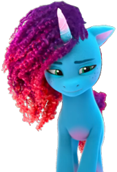 Size: 434x639 | Tagged: safe, edit, edited screencap, screencap, misty brightdawn, pony, unicorn, g5, my little pony: make your mark, background removed, cyan mane, episode needed, female, looking at you, mare, misty saddawn, not a vector, png, rebirth misty, sad, simple background, solo, transparent background