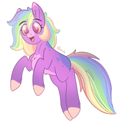 Size: 1283x1330 | Tagged: safe, artist:kenzie, artist:trashpanda czar, edit, oc, oc only, oc:bouncy spectra, earth pony, pony, body markings, chest fluff, earth pony oc, female, gradient hooves, happy, jumping, looking down, magical lesbian spawn, mare, multicolored hair, nexgen, next generation, offspring, parent:pinkie pie, parent:rainbow dash, parents:pinkiedash, procreate app, simple background, smiling, solo, transparent background